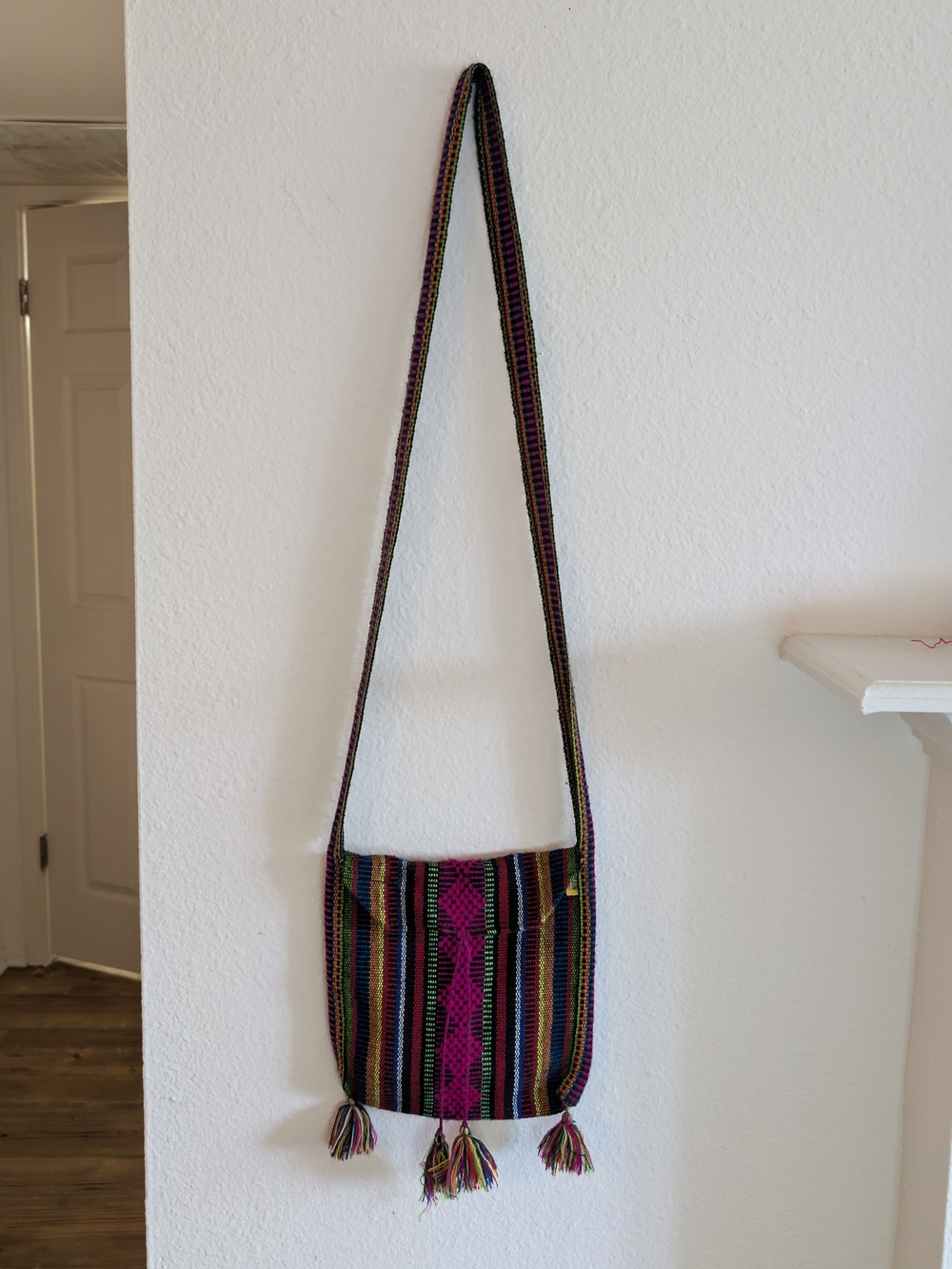 Handwoven Multicolor Striped Crossbody Bag with Tassels